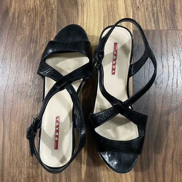Prada Wedge Platform Cork Sandals Size 37.5 💯 authentic in EUC - Picture 1 of 9